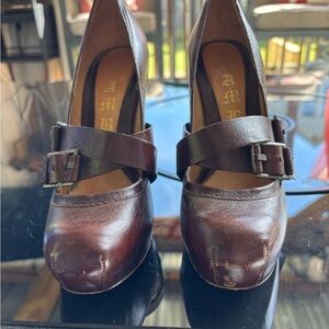 L.A.M.B. Dark Brown Leather Heels